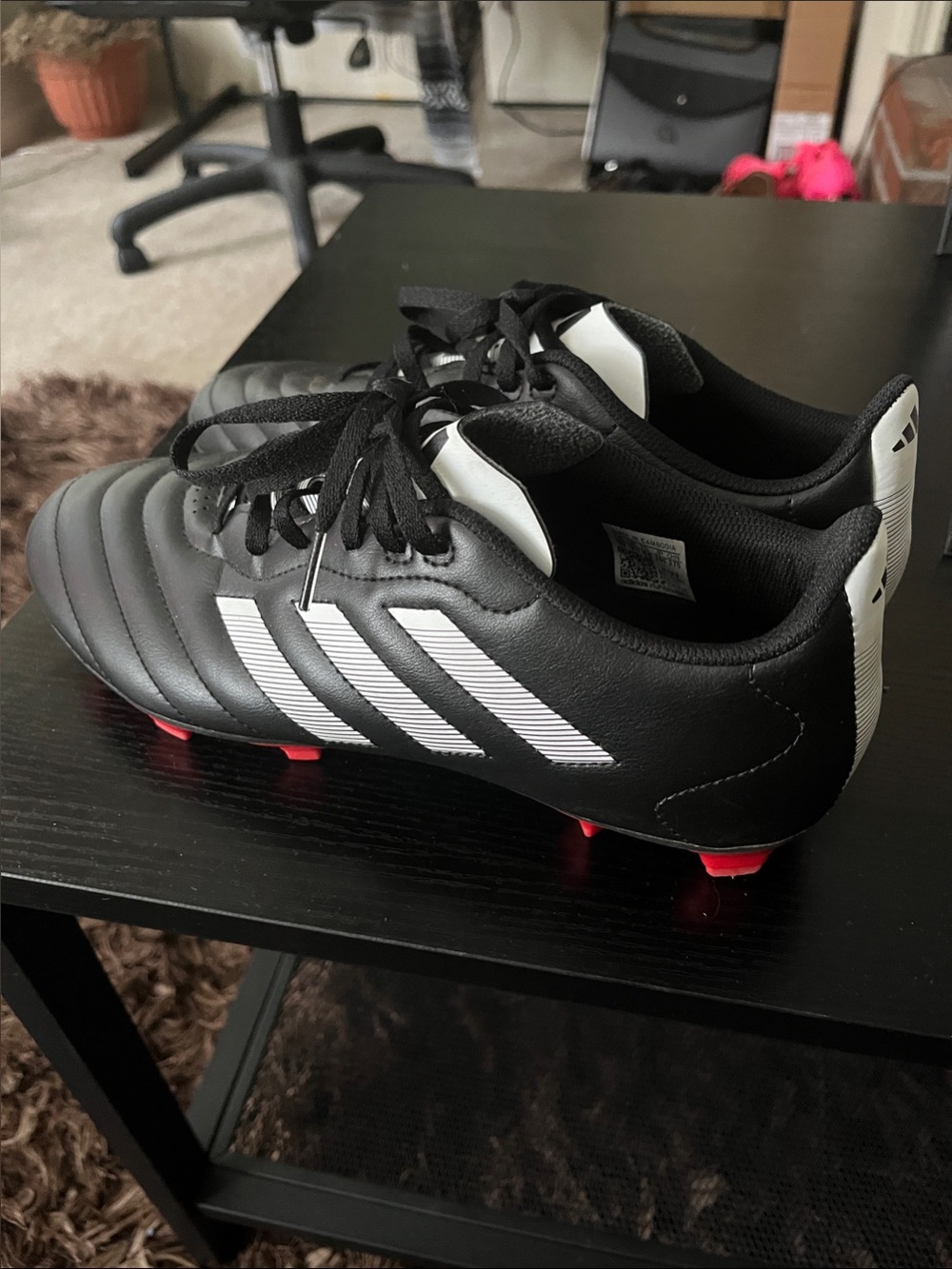 adidas Black and White Soccer Cleats with Red Studs